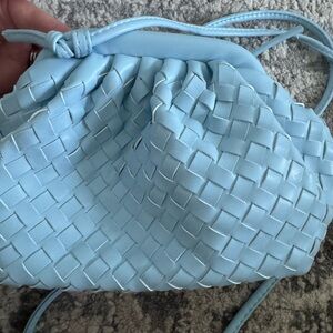 Powder Blue Intrecciato Leather Clutch